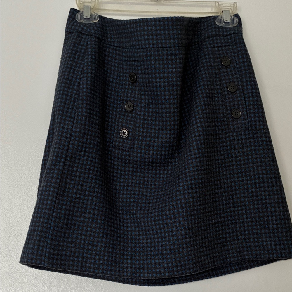 LOFT Navy and Black Buttoned A-Line Skirt